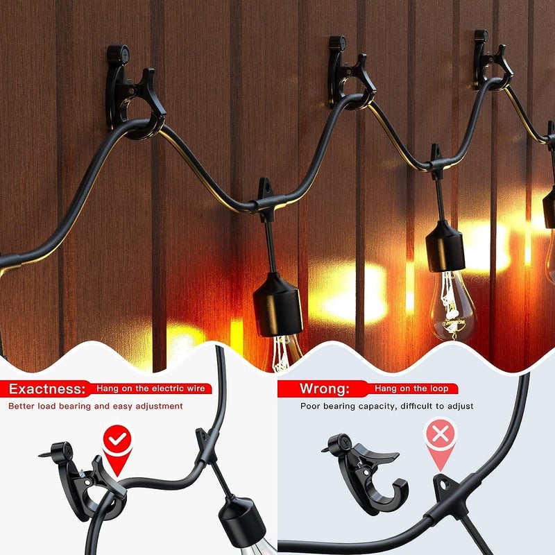 Lewufe Outdoor String Lights Hooks  Screw Hooks for Hanging Christmas Lights  Light Hanger Hooks for Patio Lights  Light Wire and Plants - Black  20 Pack - Image 3